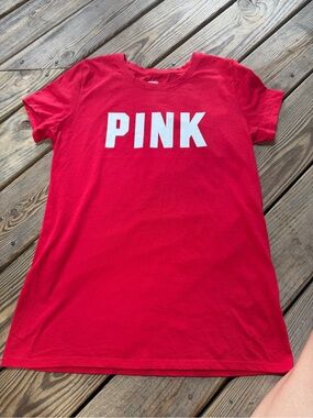 PINK Victoria's Secret Red Short Sleeve Tee with White Logo